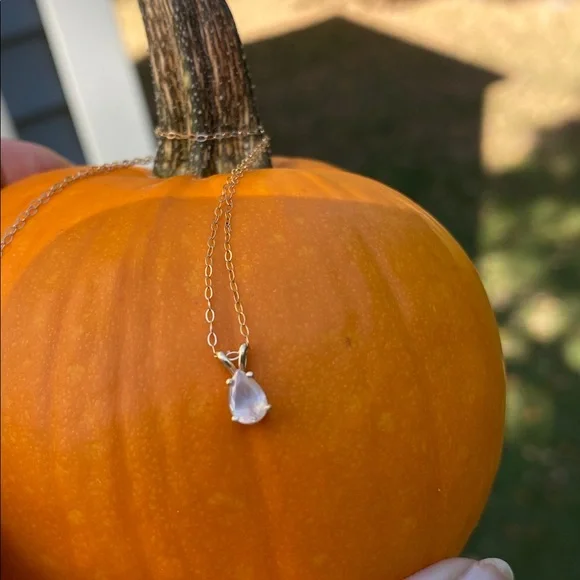 Dainty 14K Yellow Gold Montana Sapphire Pendant on Dainty 14K Chain - Picture 4 of 17